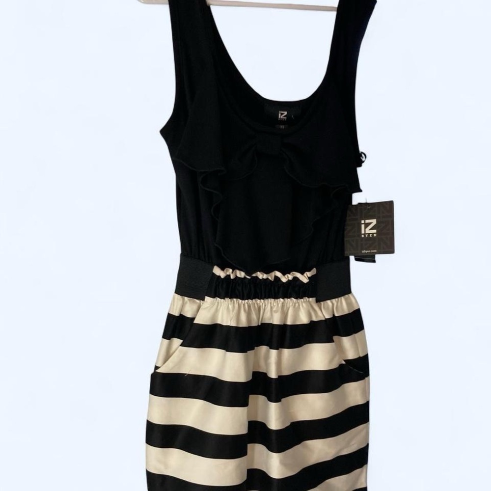 Iz Byer Black and Cream Ruffled Dress Girls XS NWT 3